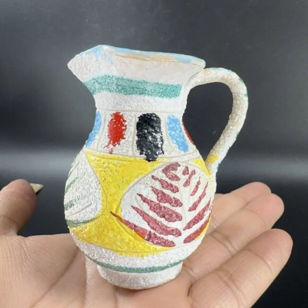 Vintage 1950s Italian Pottery Jug Pitcher Carafe Textured Glaze Made‎ In Italy
